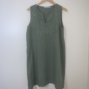 Cristina Vergani Dress Womens Size Small  Green Embroidered Linen Blend Italy